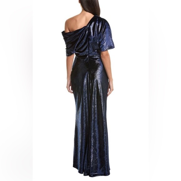 Amsale One-Shoulder Metalic Velvet Gown - Picture 2 of 7